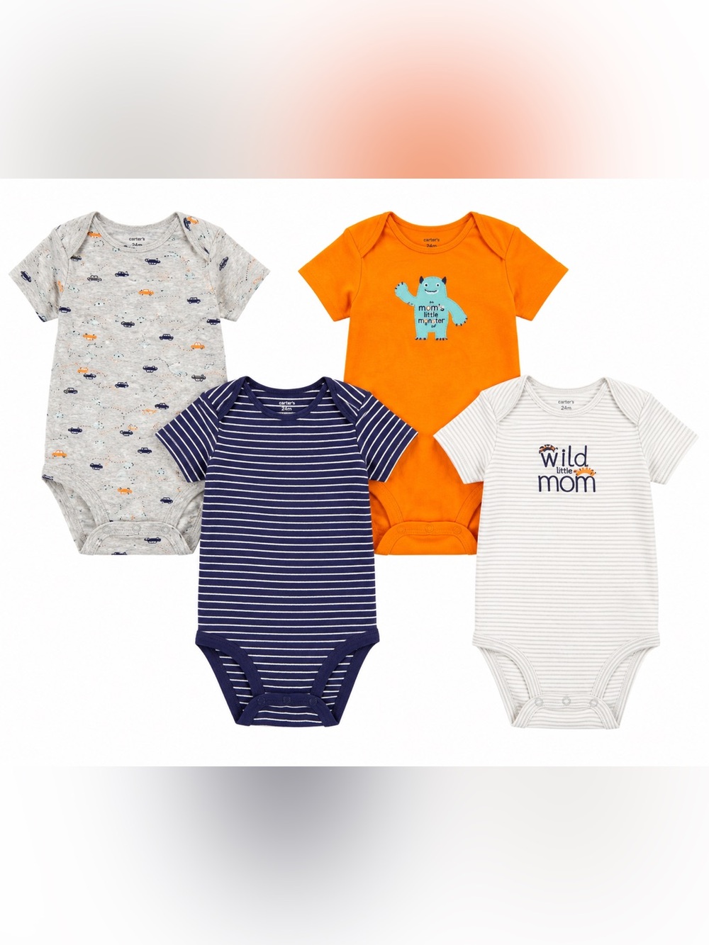 Carter's Baby Boy 24M Bodysuits 4 Pack Cars Stripes Short Sleeve